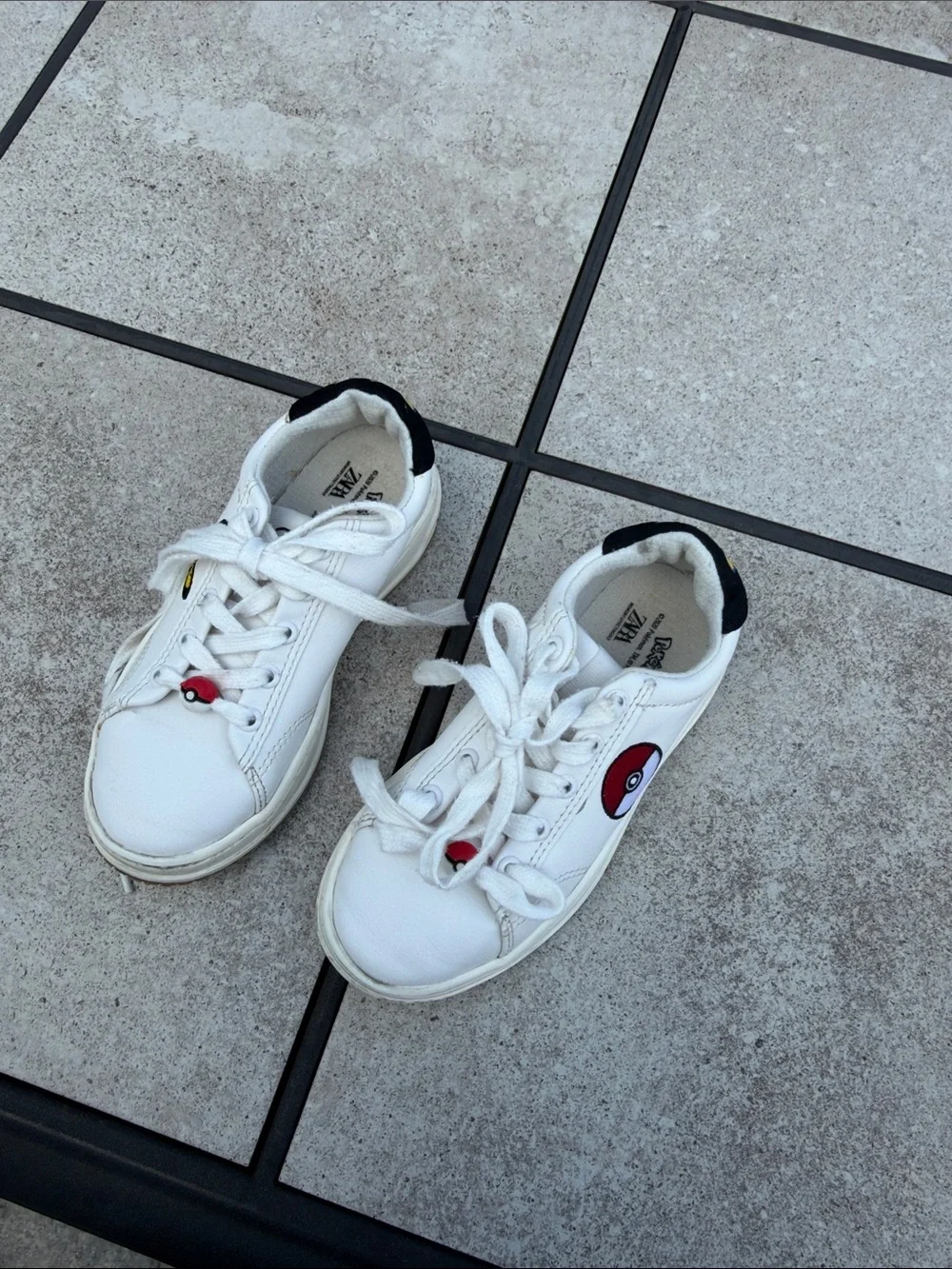Zara White Kids Sneakers with Red Poké Ball Accent